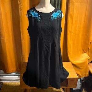 Hell Bunny Black Mini Dress with Blue Rose Embroidery